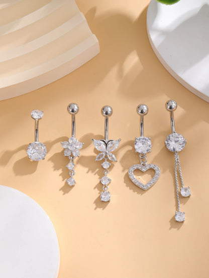 Women’s Belly Button – 5pcs Dangled Butterfly & Heart Navel Piercing Body Jewelry