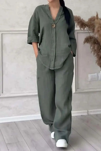 Women’s Comfortable Loose Cotton Linen Two-Piece Casual Set | Spring Summer Fashion Elegant Set