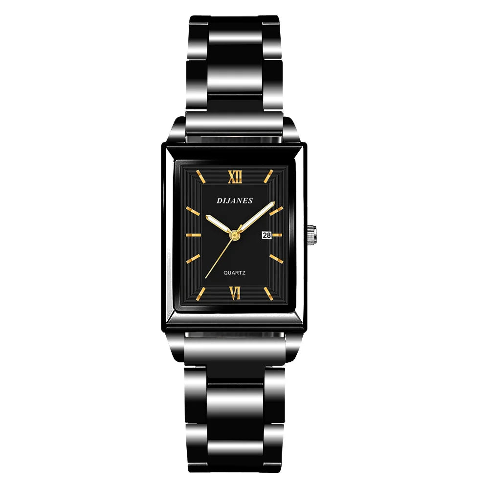 Men’s Luxury Rectangle Quartz Watch – Stainless Steel Business Casual Wristwatch