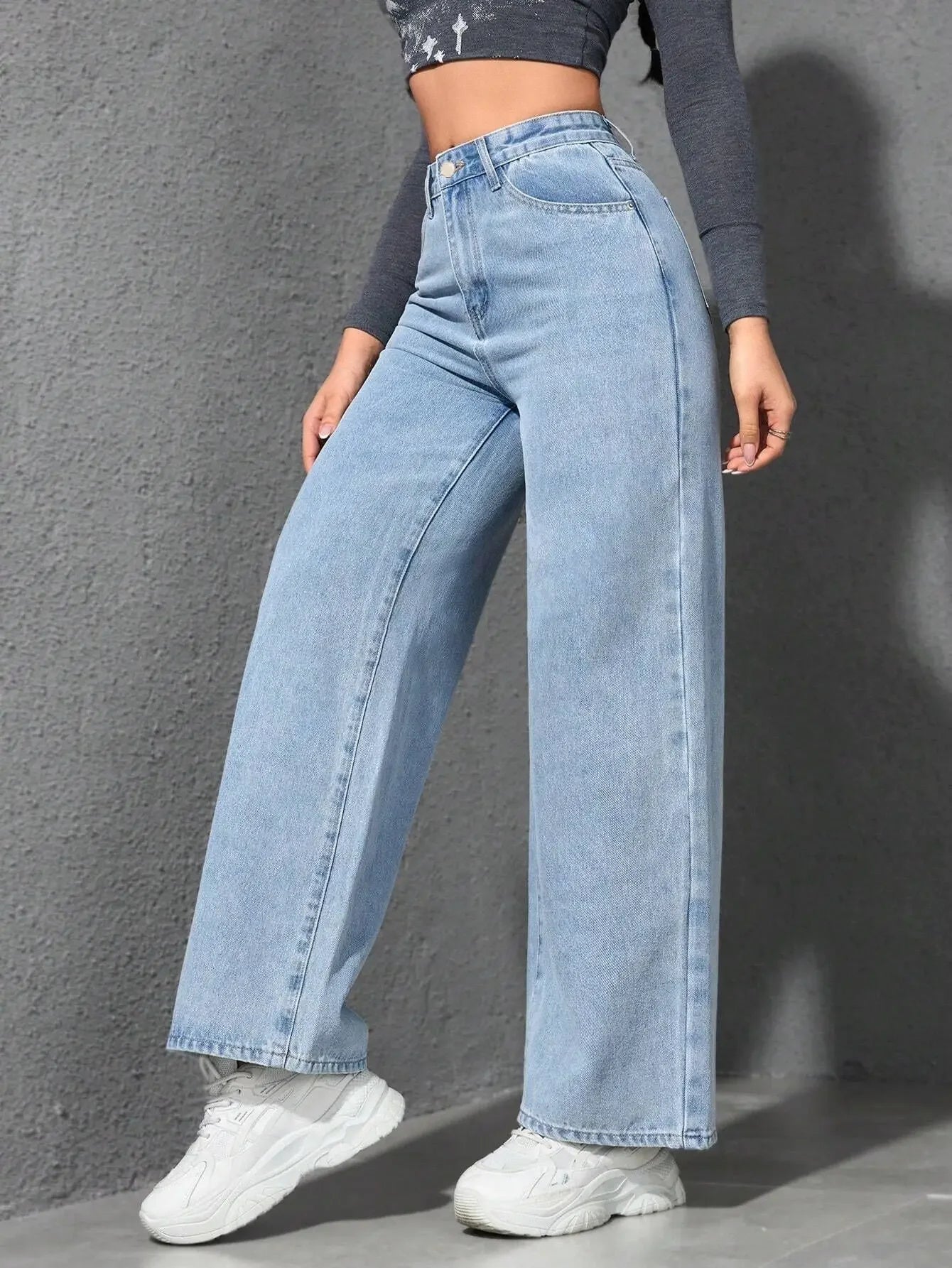 Women’s High-Waist Denim Pants – Vintage Wide-Leg Streetwear Jeans Bottom