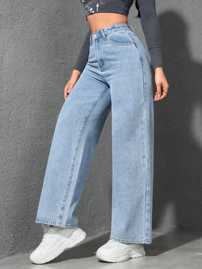 Women’s High-Waist Denim Pants – Vintage Wide-Leg Streetwear Jeans Bottom