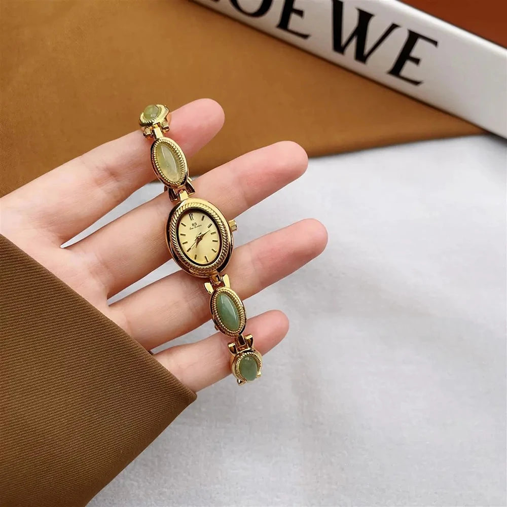 Women’s Gold Quartz Watch | Vintage | Brown Jade | Waterproof
