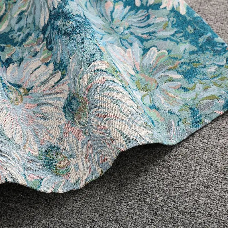 Women’s Sky Blue Floral Painting Skirt Bottom – High Waist A-Line Ball Gown Knee-Length Skirt