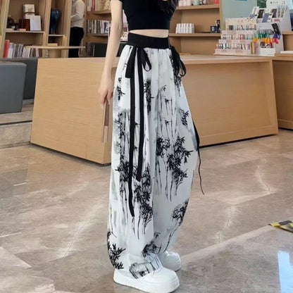 Women’s Thin Ice Silk Bottom – Casual Wide Leg Straight Tube Pants, Korean Style Lightweight Trousers