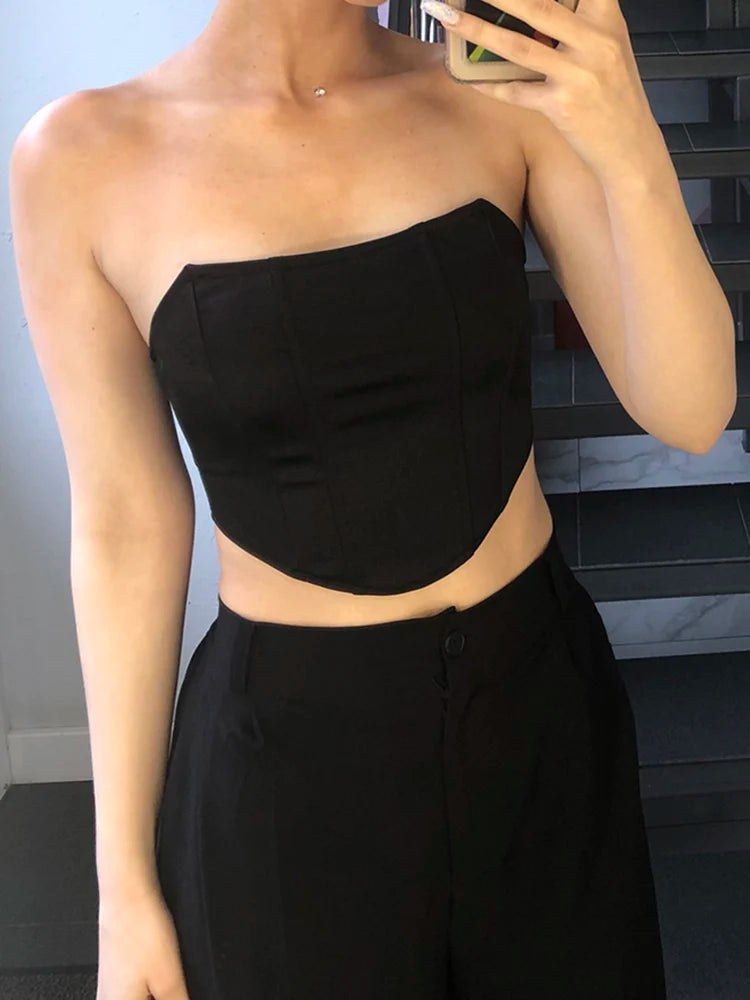 Women’s Sleeveless Off-Shoulder Corset Bustier Crop Top