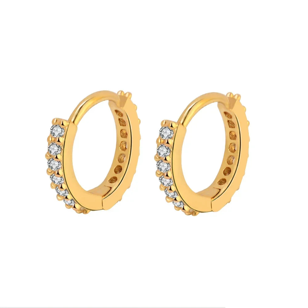 Women’s Stainless Steel Crystal Zirconia Hoop Earrings – Minimalist Small Huggie Piercing Jewelry (2 Pcs)
