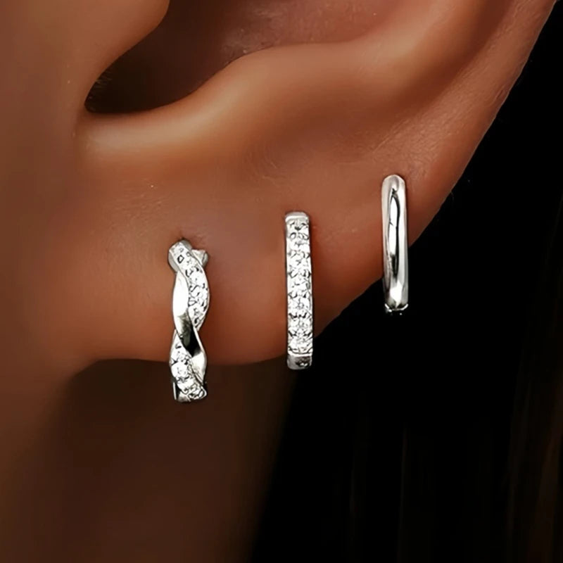 Women’s Luxury Star Pendant Earrings – 3PCS Stainless Steel Zircon Piercing Stud Jewelry