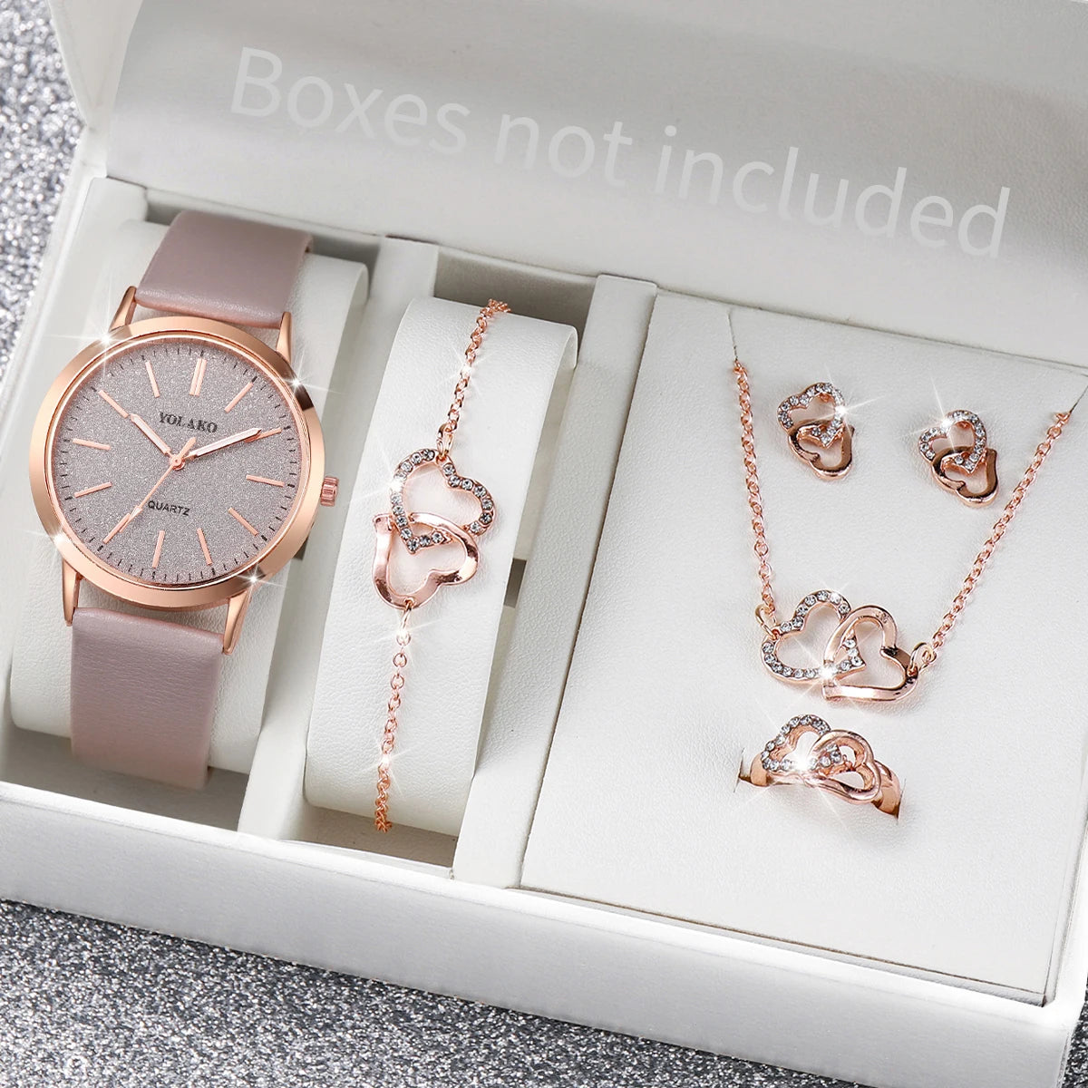 Women’s Watch Jewelry Set | Frosted Dial | Leather Band | Quartz