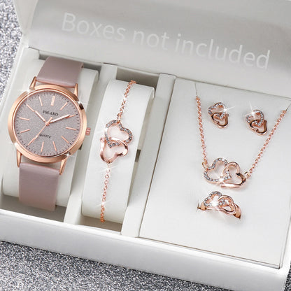 Women’s Watch Jewelry Set | Frosted Dial | Leather Band | Quartz