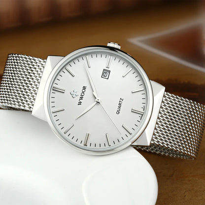 Men’s Ultra-Thin Gold Mesh Watch –Luxury Stainless Steel Waterproof Wristwatch with Date Display