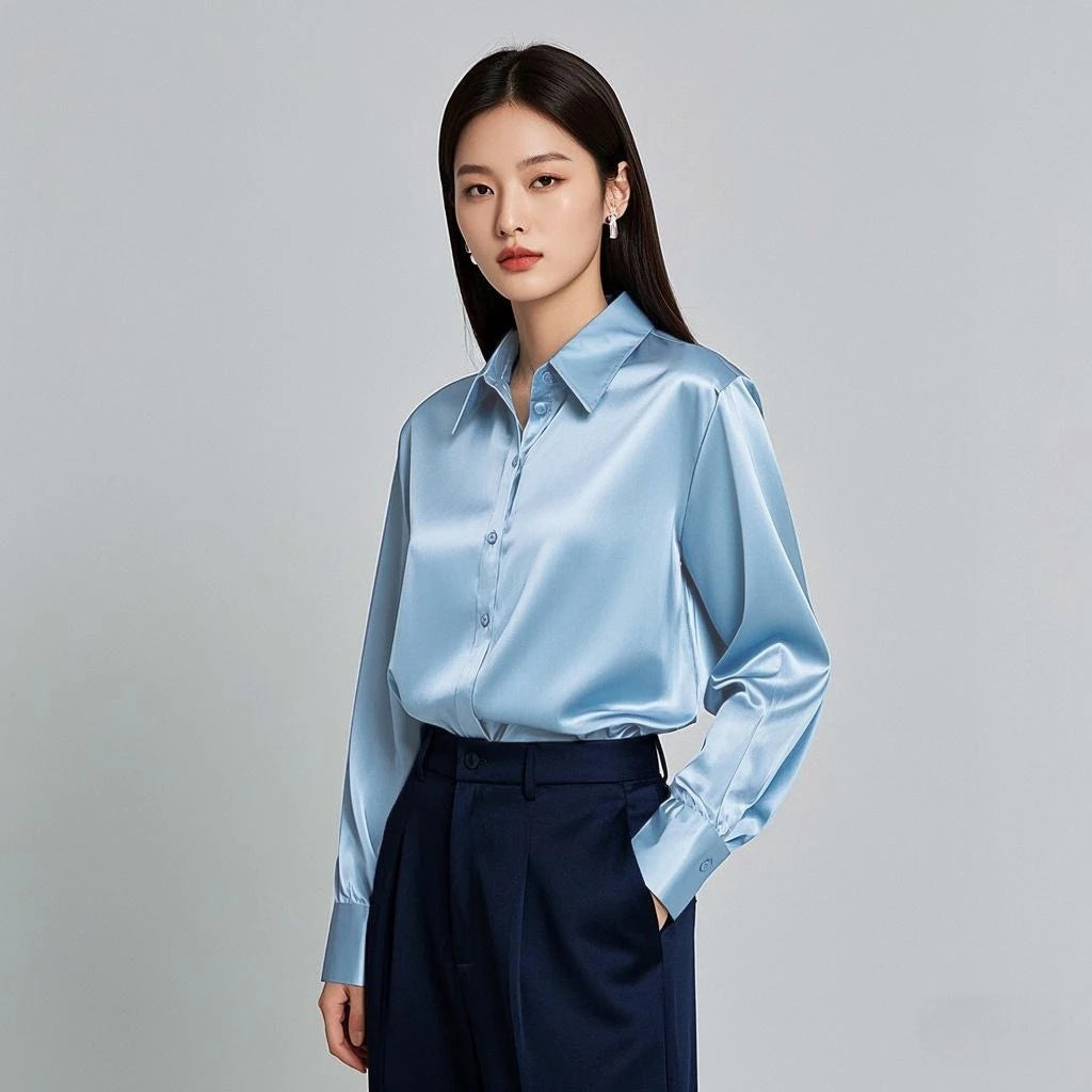 Women’s Korean Satin Office Top | Elegant Chic Lady Shirt | Summer Satin Shirt Trend