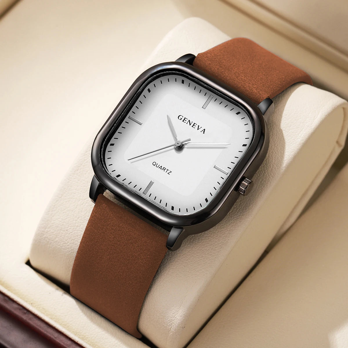 Men’s Square Dial Luxury Watch – Minimalist Leather Strap Business Casual Wristwatch