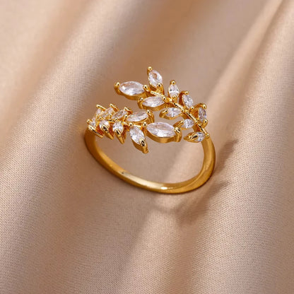 Women’s Gold Stainless Steel Heart Ring – Adjustable Imitation Open Band
