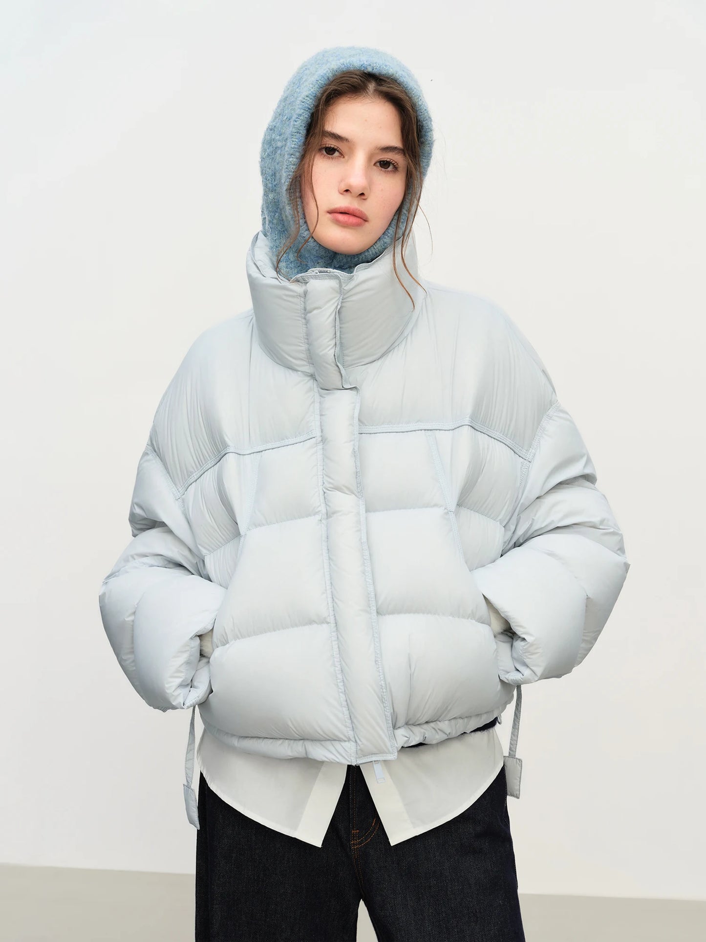 Women’s Short Puffer Outerwear – Glossy Stand Collar Jacket