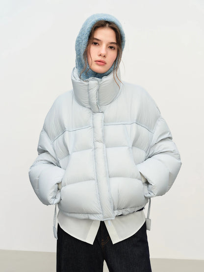 Women’s Short Puffer Outerwear – Glossy Stand Collar Jacket