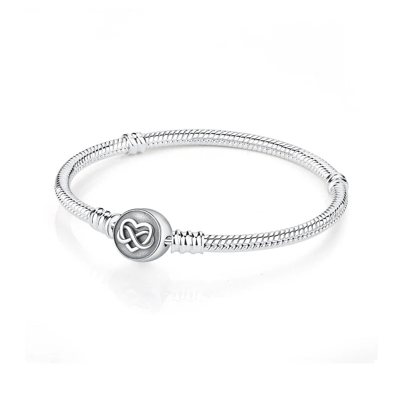 Women’s 925 Sterling Silver Bracelet – Rose Gold Snake Chain with Heart Charm Beads Jewelry