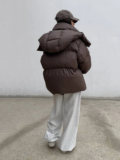 Women’s Puffer Jacket Outerwear – Short Thick Hooded Down Jacket