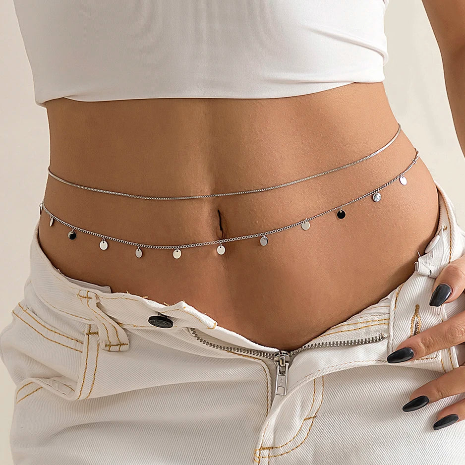 Women’s Flat Snake Chain Belly Waist Belt – Summer Beach Body Chain Jewelry Accessory