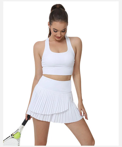 Women’s Double Layer Pleated Running Skirt Bottom – Fitness Yoga Tennis Skort Summer Activewear