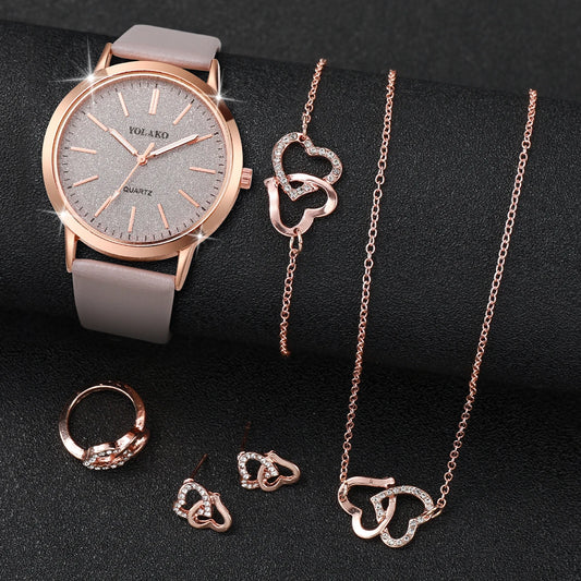 Women’s Watch Jewelry Set | Frosted Dial | Leather Band | Quartz
