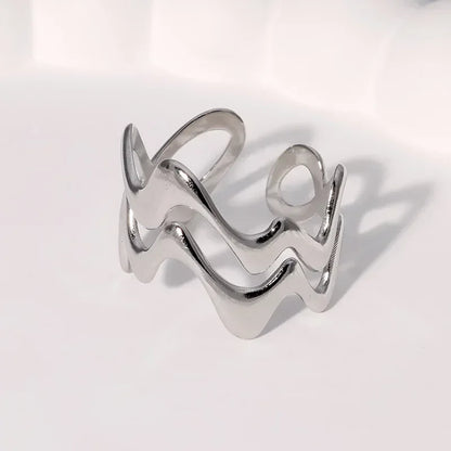 Women’s Irregular Wave Stainless Steel Ring – Adjustable Gold Color Statement Jewelry