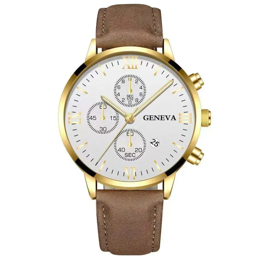 Men’s Luxury Quartz Sport Watch – Leather Strap Analog Wristwatch with Date