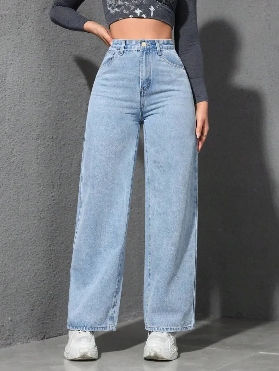Women’s High-Waist Denim Pants – Vintage Wide-Leg Streetwear Jeans Bottom