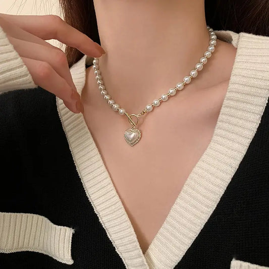 Women’s Jewelry Pearl Heart Pendant Necklace | Elegant | Korean Style | Gift