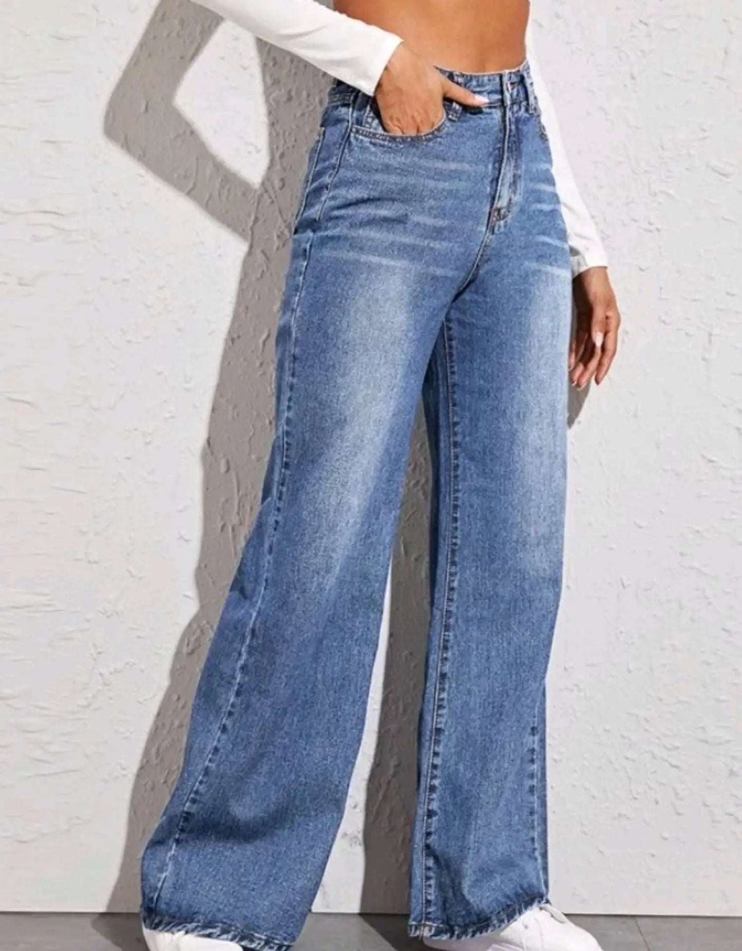Women’s Blue Wide Leg Jeans Bottom – High Waist Straight Denim Trousers, Elegant Y2K Loose Fit Pants for Spring & Autumn