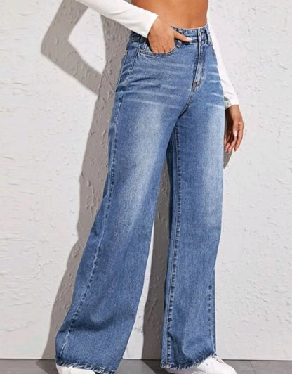 Women’s Blue Wide Leg Jeans Bottom – High Waist Straight Denim Trousers, Elegant Y2K Loose Fit Pants for Spring & Autumn
