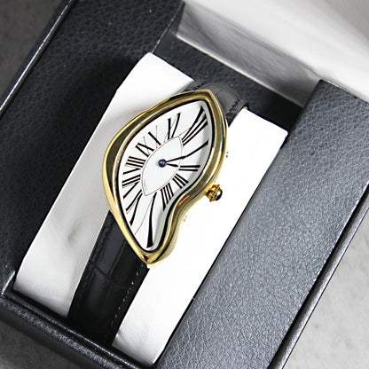 Women’s Y2K Alien Leather Strap Watch – Retro Melted Design Quartz Fashion Wristwatch