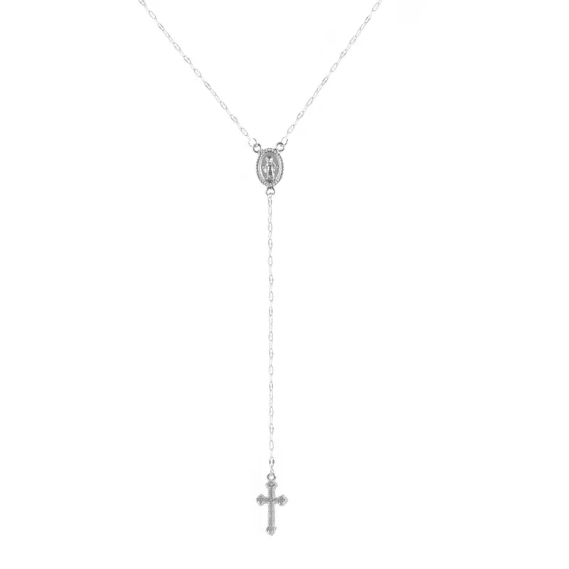 Women’s Vintage Cross Rosary Pendant Necklace – 2024 Bohemian Religious Charm Jewelry Gift