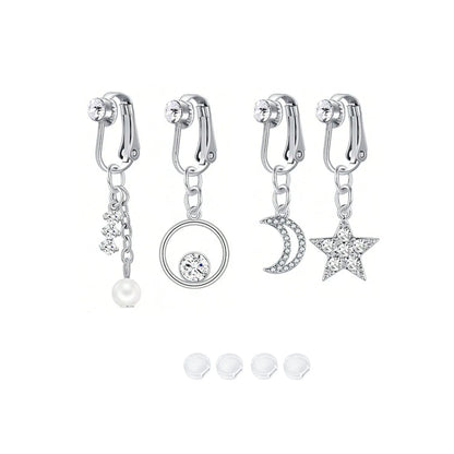 Women’s Boho Elegant Fake Belly Button (4pcs) – Non-Piercing Clip-On Navel Jewelry