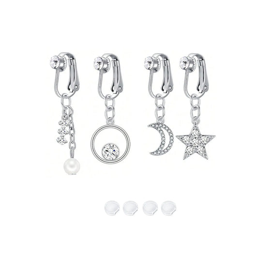 Women’s Boho Elegant Fake Belly Button (4pcs) – Non-Piercing Clip-On Navel Jewelry