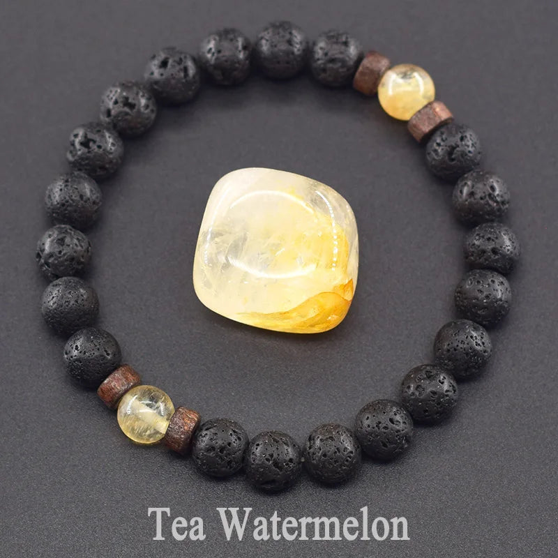 Men’s Tiger Eye & Lava Stone Bead Bracelet – Tibetan Buddha Elastic Wristband Jewelry