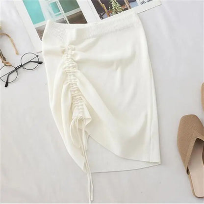 Women’s High Waist Knitted Mini Skirt – Stretch Side Drawstring Slim Fit Clubwear Bottom