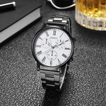 Men’s Casual Stainless Steel Watch – Round Dial Luxury Business Wristwatch