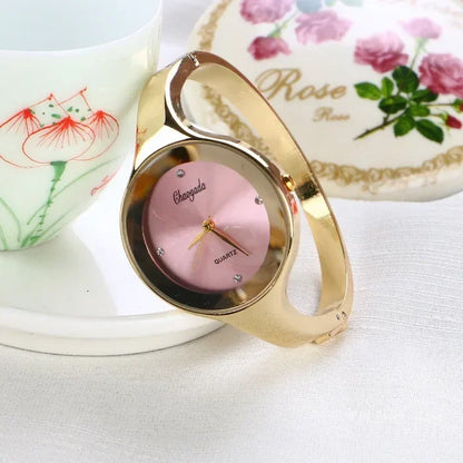 Women’s Minimal Cuff Quartz Watch | Casual | Gold Tone | Round Dial