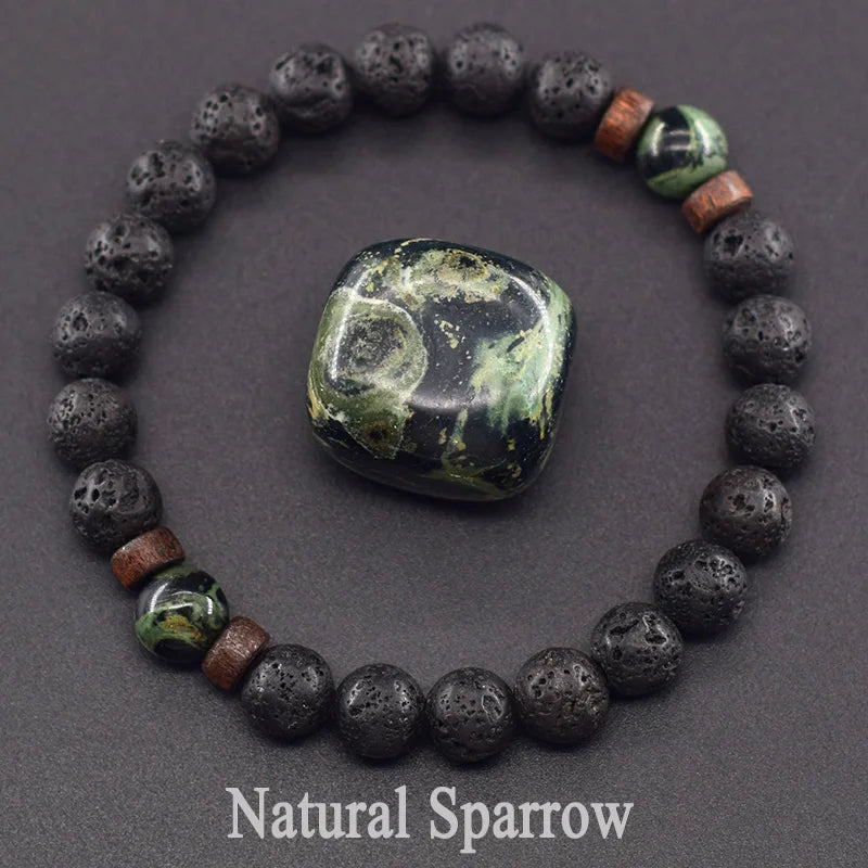 Men’s Tiger Eye & Lava Stone Bead Bracelet – Tibetan Buddha Elastic Wristband Jewelry