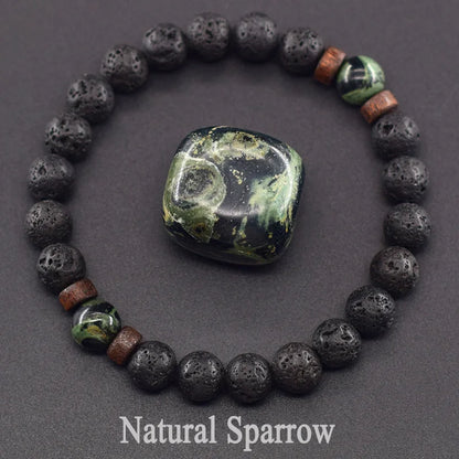 Men’s Tiger Eye & Lava Stone Bead Bracelet – Tibetan Buddha Elastic Wristband Jewelry