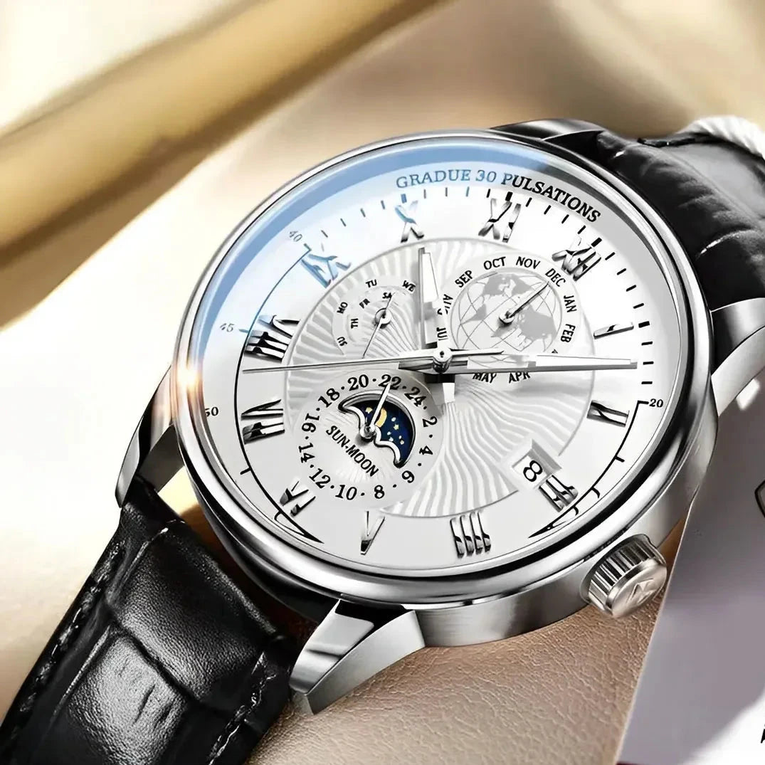 Men’s Luxury Sport Quartz Watch – Waterproof Luminous Leather Strap Business Wristwatch
