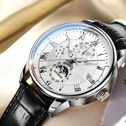 Men’s Luxury Sport Quartz Watch – Waterproof Luminous Leather Strap Business Wristwatch