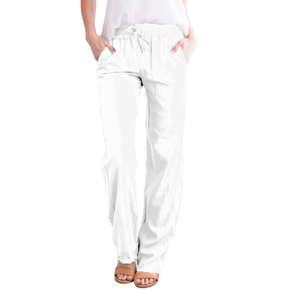 Women’s Loose Wide Leg Pants Bottom – Casual Solid Color Drawstring Trousers