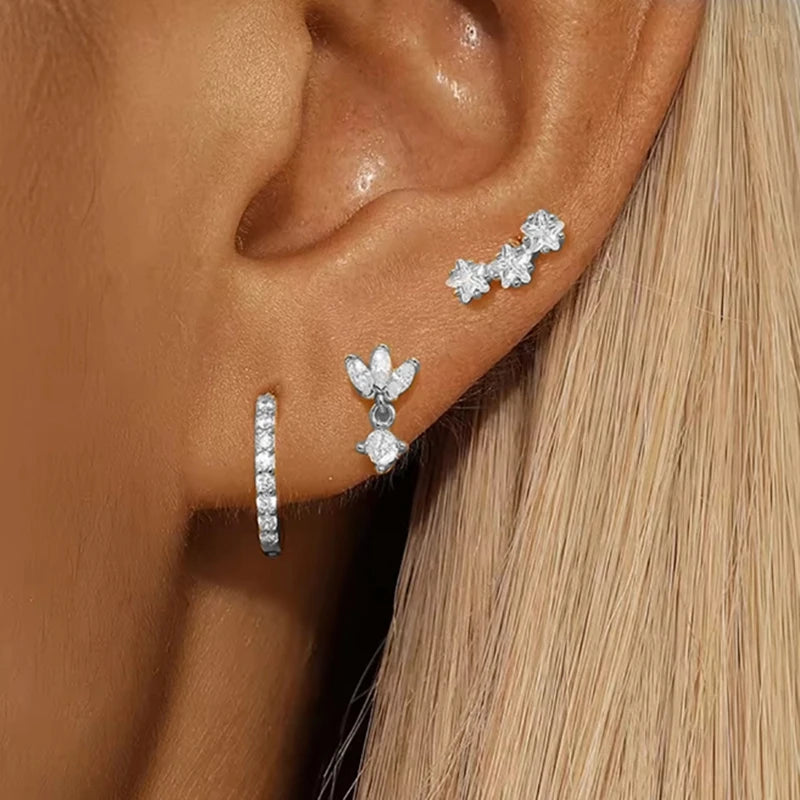 Women’s Luxury Star Pendant Earrings – 3PCS Stainless Steel Zircon Piercing Stud Jewelry