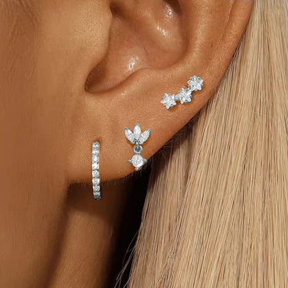 Women’s Luxury Star Pendant Earrings – 3PCS Stainless Steel Zircon Piercing Stud Jewelry