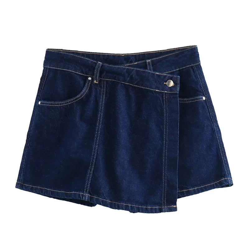 Women’s Blue Denim Sleeve Cropped Shirt | Summer Y2K Streetwear Top And Bottom Set | Stylish Casual Fashion Blouse