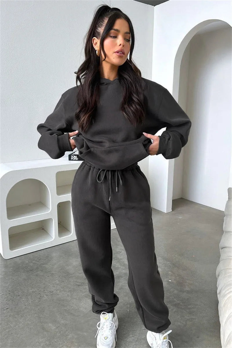 Women’s Autumn Winter Fleece Tracksuit Set – 2 Piece Casual Outfit