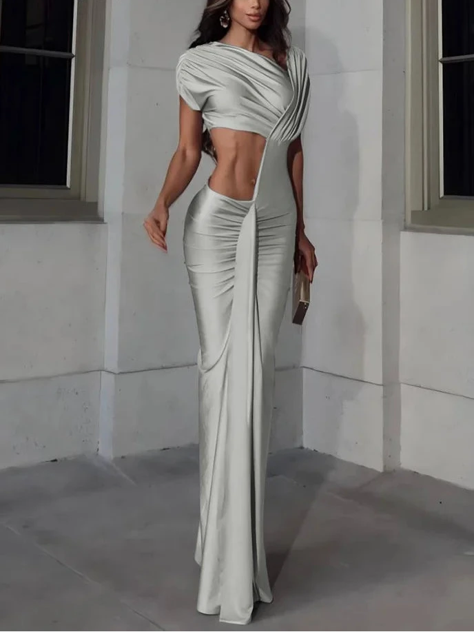 Women’s Maxi Dress | Ruched | Diagonal Neck | Cut Out