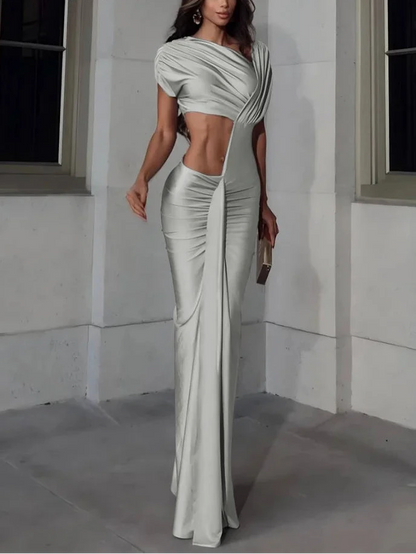 Women’s Maxi Dress | Ruched | Diagonal Neck | Cut Out