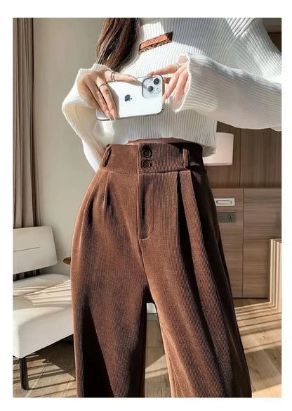 Women’s High Waist Warm Wide Leg Pants Bottom – Winter Thick Velvet